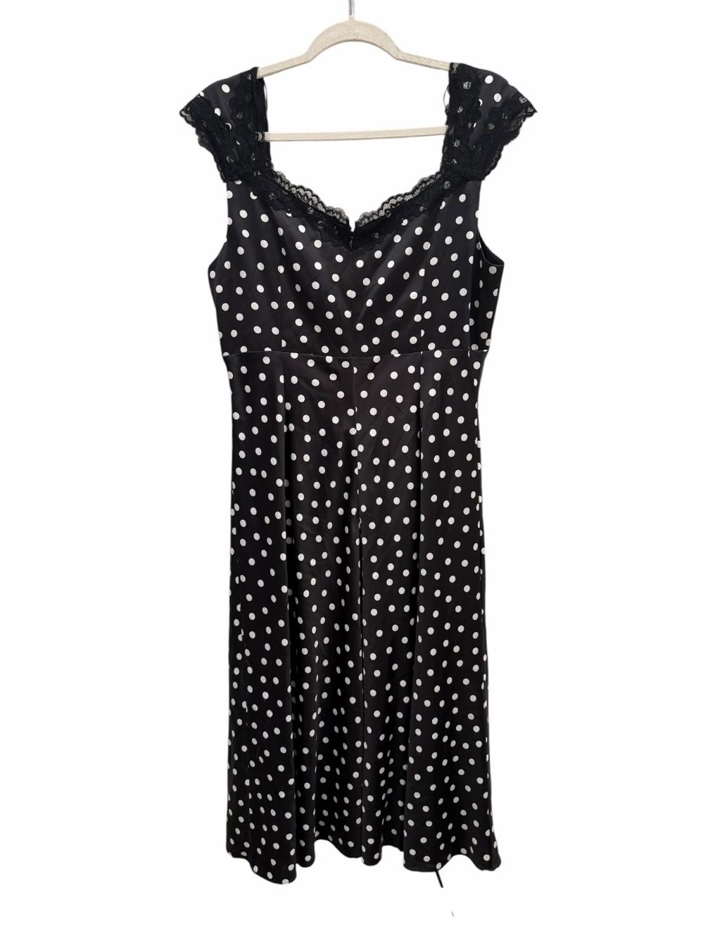 Adrianna Papell Black White Satin Polka Dot Midi Dress size 12 NWT - Picture 9 of 9